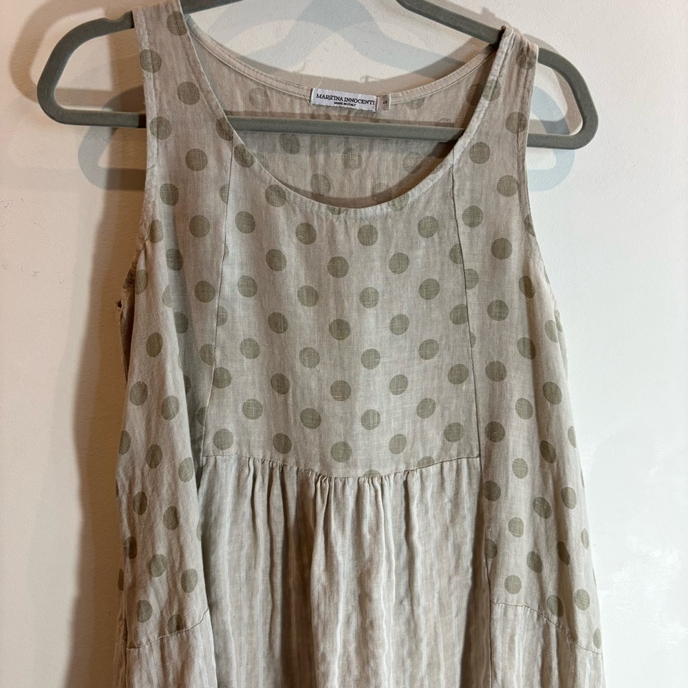 MARTINA INNOCENTI Sz S Oversized Tiered Polka Dots Made in Italy Linen Dress - Picture 3 of 8